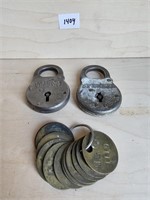 2 Antique Locks with Brass Tags