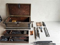 Antique Wooden Tool Chest with Tools