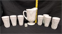 decorated pitcher w/ tumblers (see description)