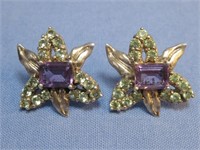 S.S. Vtg. Multi Stone Earrings Hallmarked