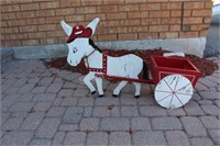 Hand Crafted & Painted Wood Donkey Floral Cart