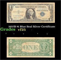 1957B $1 Blue Seal Silver Certificate Grades vf+