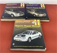 (3) Different Hayes repair manuals Nisson, Honda,