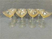 Etched Glass Stemware 6" T, 3.75" W. Eight etched