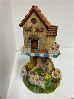Bird House With White Fence, Birds, and Flowers K