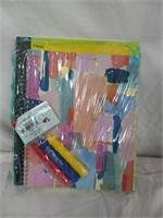 Set of 5 yellow forders, 1 notebook, gel crayons
