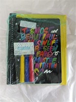 Set of 5 yellow forders, 1 notebook, gel crayons