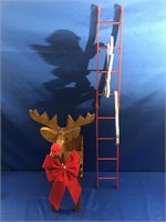 19 INCH WOODEN RUDOLPH AND SANTA AND MRS. CLAUS