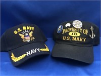2- UNITED STATES NAVY CAPS WITH SOME COOL ASS PINS