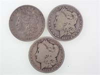 1882 O - 1887 - 1888 O US Morgan Silver Dollars