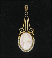 10K Rose gold pink shell cameo lavaliere with