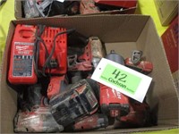 Box Lot of Milwaukee Impacts, Drill Chargers &