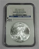 2007  $1 Silver Eagle   NGC Gem Unc.