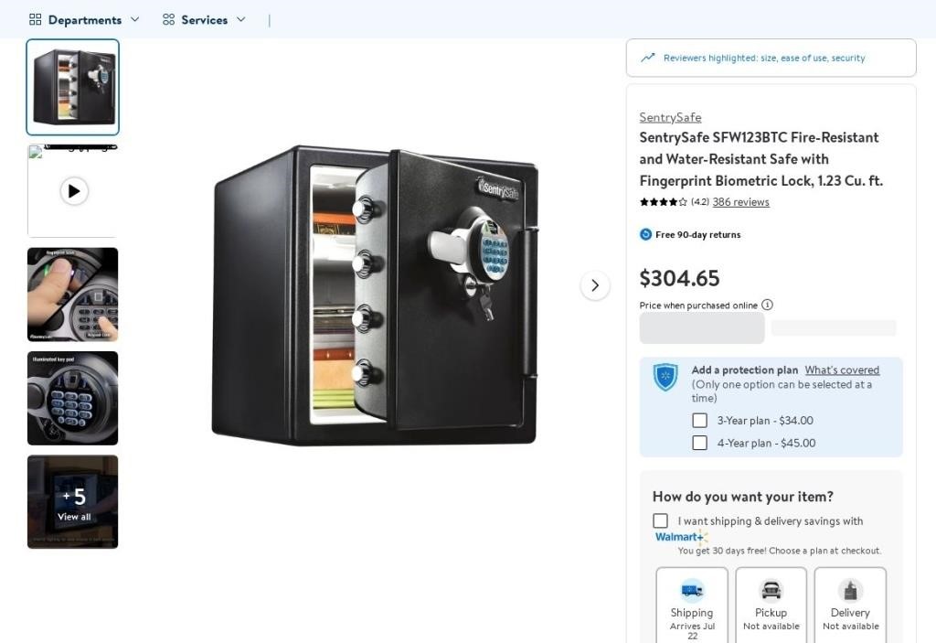 W8621  SentrySafe Biometric Security Safe 1.23 Cu.