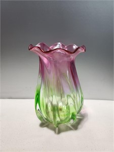 Pink & Green Glass Vase
