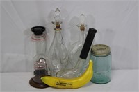 Eclectic Vtg. Glass+Golf Club Decanters, BALL Jar+
