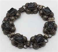 Mexico Sterling Silver Black Stone Bracelet