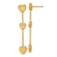 14K Polished Triple Heart Post Dangle Earrings