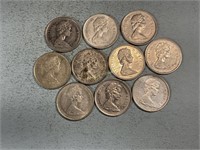 10 Canadian quarters, 1967 and 1968