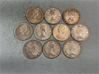 Ten Canadian silver quarters