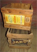 Wood boxes including Bohemian Ham (14" x 15" x
