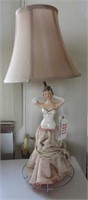Figural Victorian maiden font table lamp with