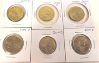 6 - 2000 D Sacagawea One Dollar Coins