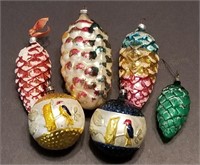 6 Antique Figural Glass Christmas Ornaments