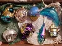 8 Vintage/Modern Figural Glass Christmas Ornaments