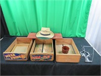 Fruit Crates, Straw Garden Hat & Mole Trap