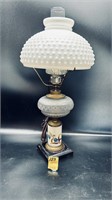 Electrified Antique Lamp with Hobnail Shade