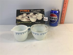 Pyrex Snowflake Blue Sugar & Creamer Set
