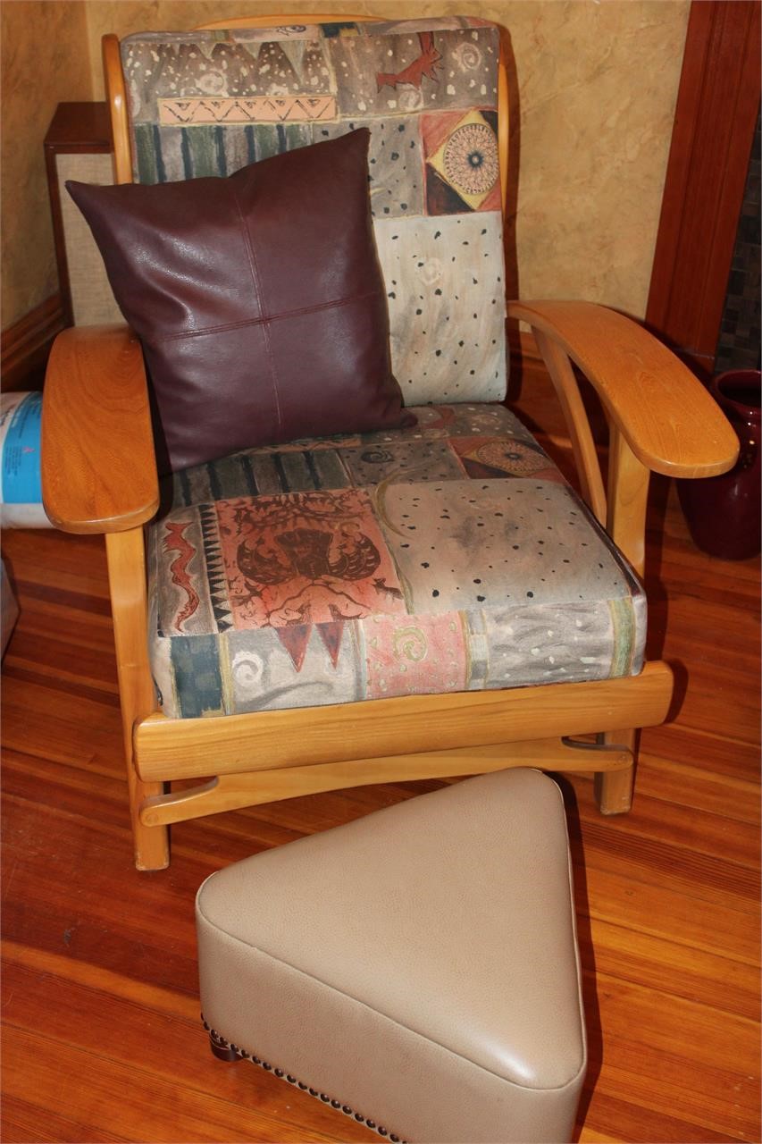 Wooden Chair with Leather Ottoman