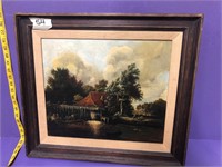 cottage water wheel Framed Painting
