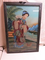 Antique Japanese Reverse Glass Painting on Glass