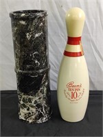 Jim Beam's Ten Pin Bottle & Stone Vase