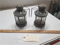 2 old matching candle lanterns w punched stars