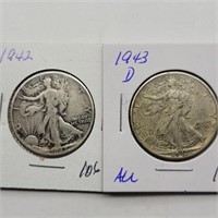1942 & 1943D WALKING LIBERTY HALF DOLLARS