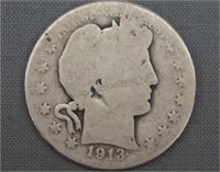 1913-S Barber Silver Half Dollar