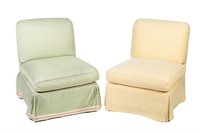 TWO UPHOLSTERED SLIPPER CHAIRS