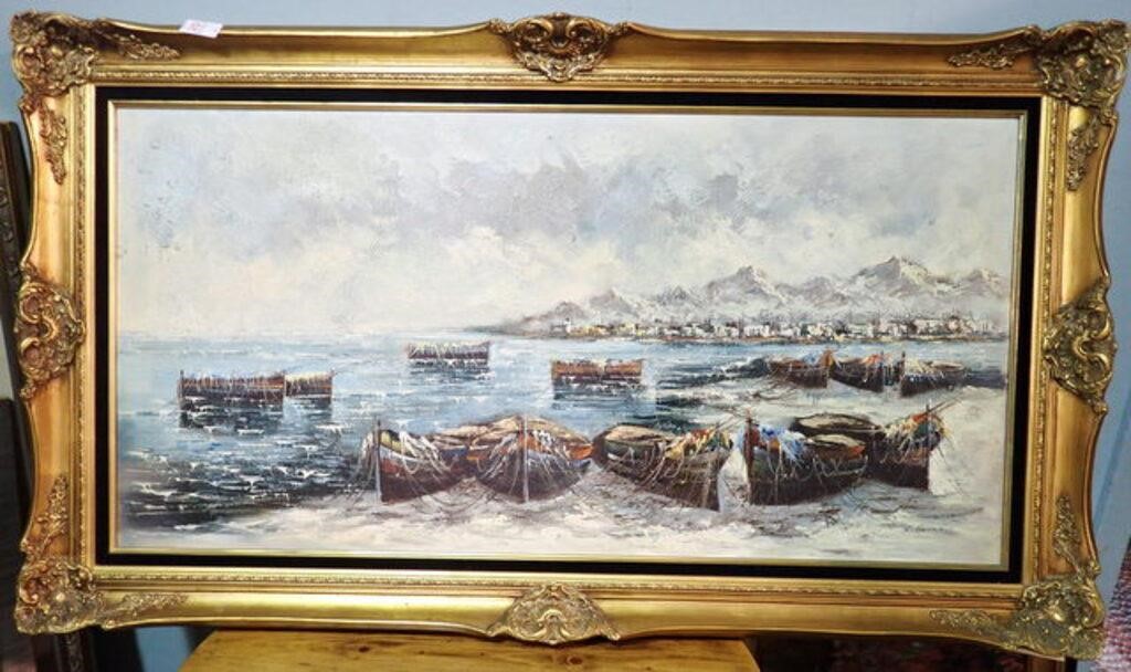 K HANNA O/C BOATS IN GILT FRAME 56x32