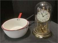 German Anniversary Clock, Enamelware Pans.