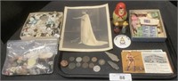 Vintage Buttons, Foreign Coins, Arrowheads.