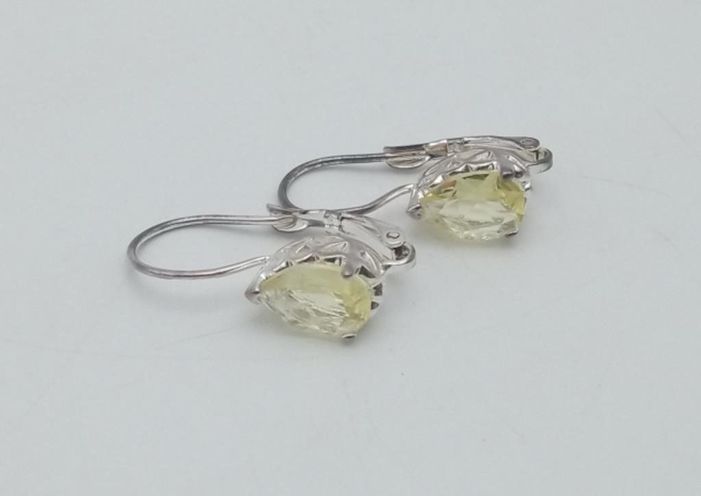 Sterling Lemon Quartz Leverback Earrings