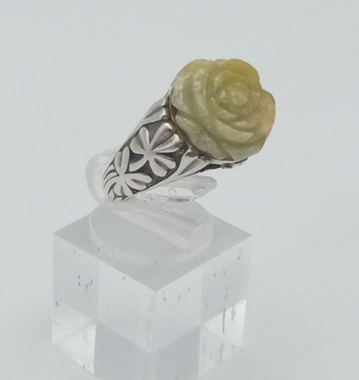 Sterling Carved Flower Ireland Marble Ring