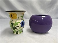 PAIR OF VINTAGE CERAMIC POTTERY VASES. PURPLE 5”