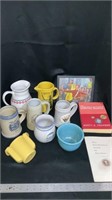Dairy council pitcher, various mugs, ceramic