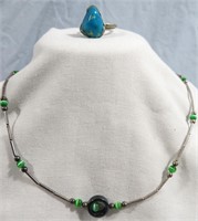 STERLING TURQUOISE NUGGET RING & NECKLACE