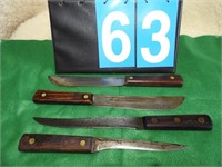 4 Vintage Carbon chefs knives