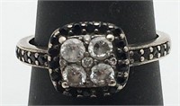 Sterling Silver Clear & Black Stone Ring